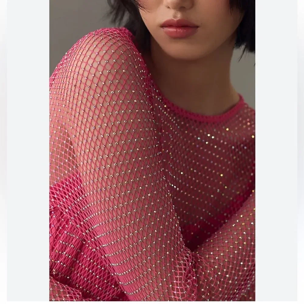 Sunday in Brooklyn Mesh Shine Top Hot Pink